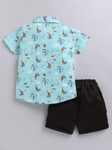Baby Boys Casual Shirt Shorts  (GREEN BLACK)