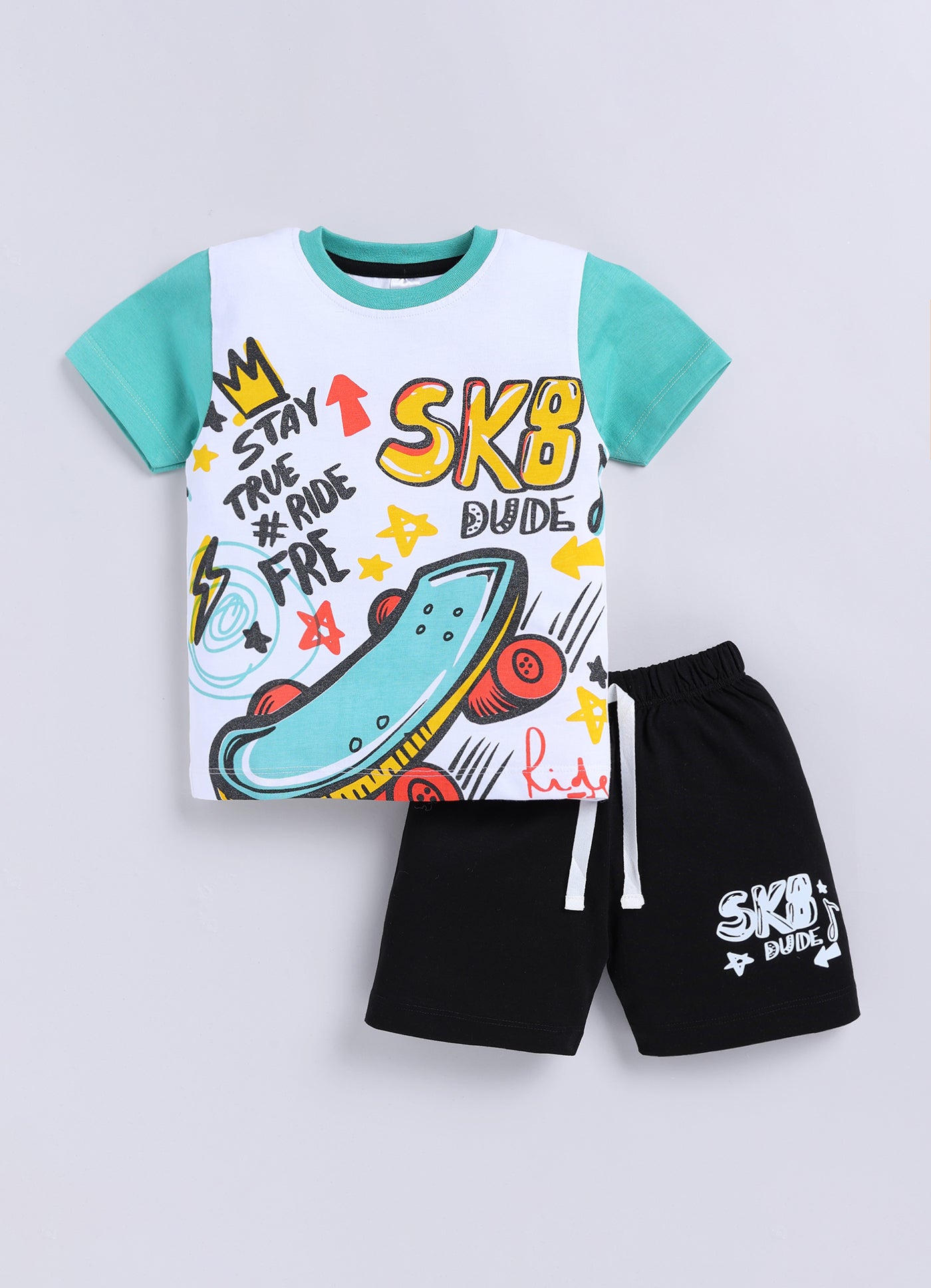 Baby Boys Casual T-shirt Shorts  (SEA GREEN)