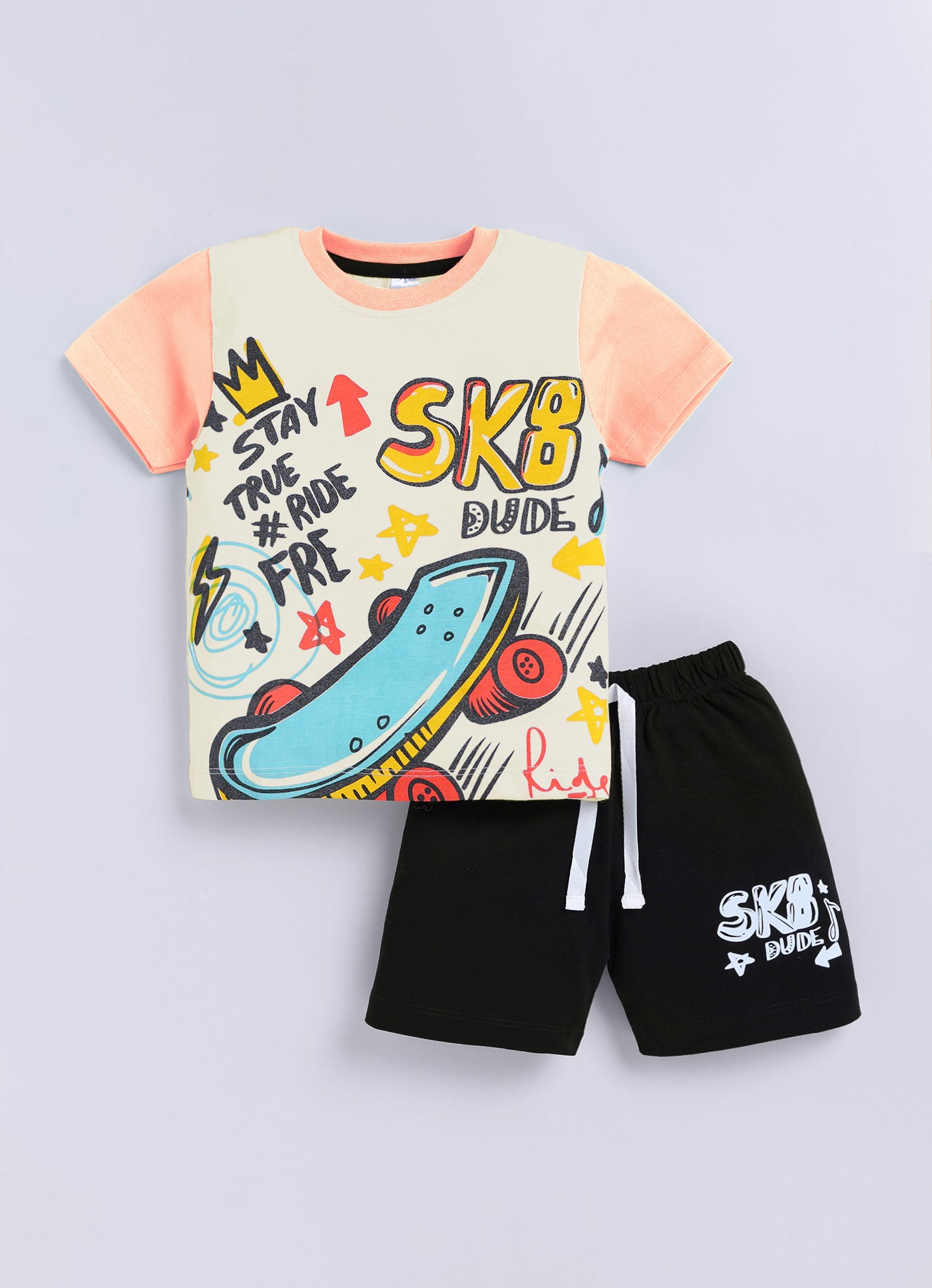 Baby Boys Casual T-shirt Shorts  (PEACH)