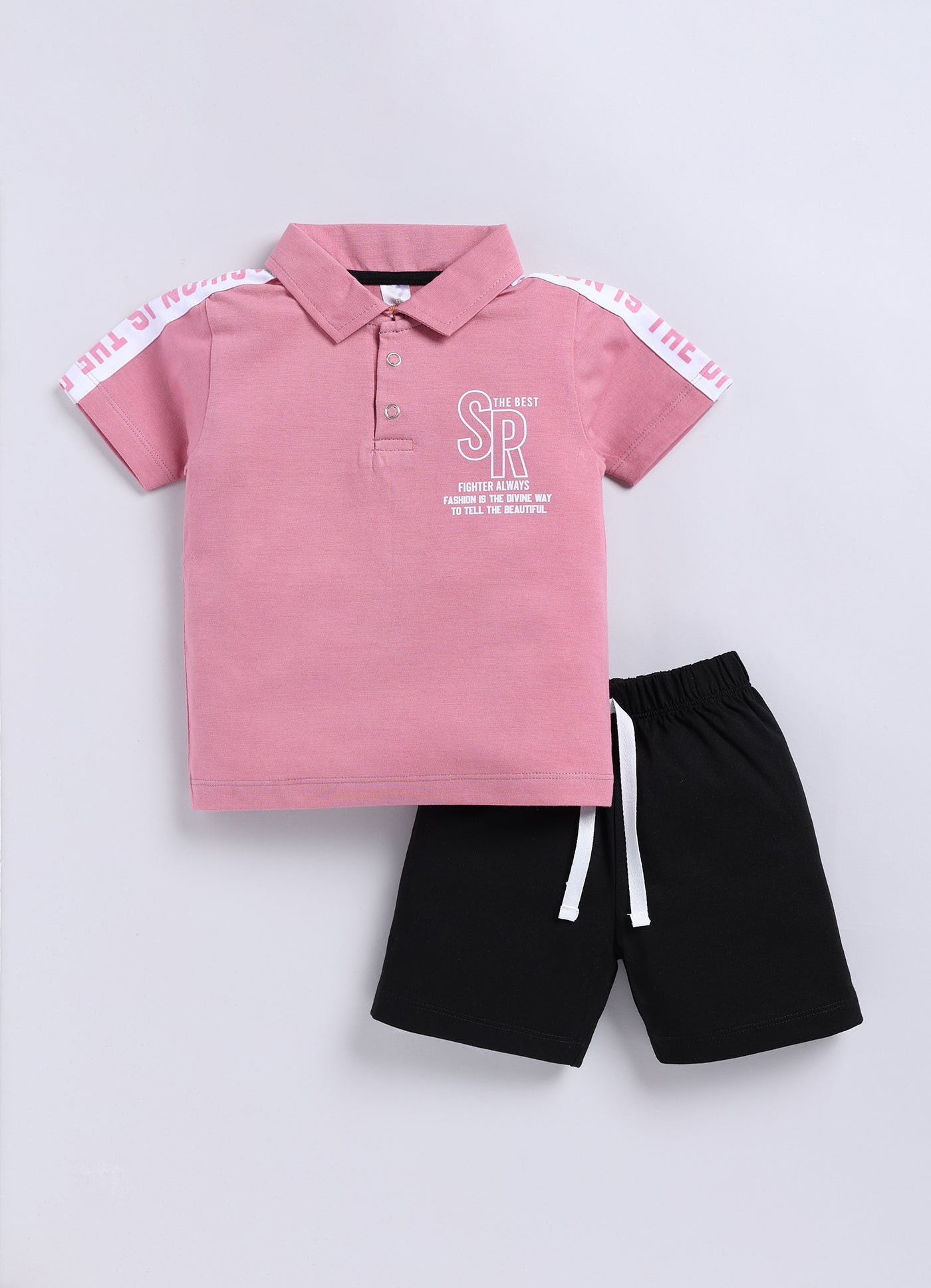 Text Printed Collared Pure Cotton Co-Ords Set