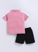 Text Printed Collared Pure Cotton Co-Ords Set