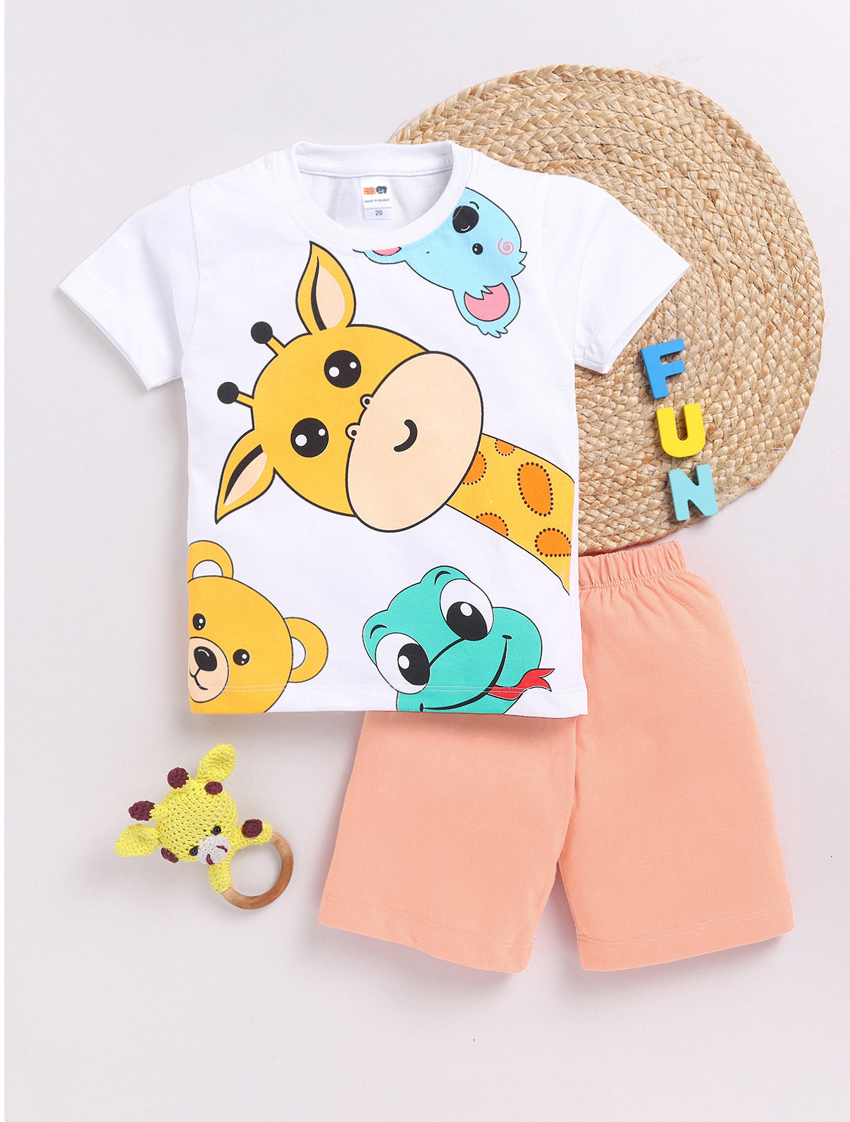 Boys Casual T-shirt Shorts  (WHITE ORANGE)