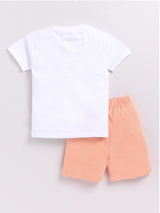 Boys Casual T-shirt Shorts  (WHITE ORANGE)