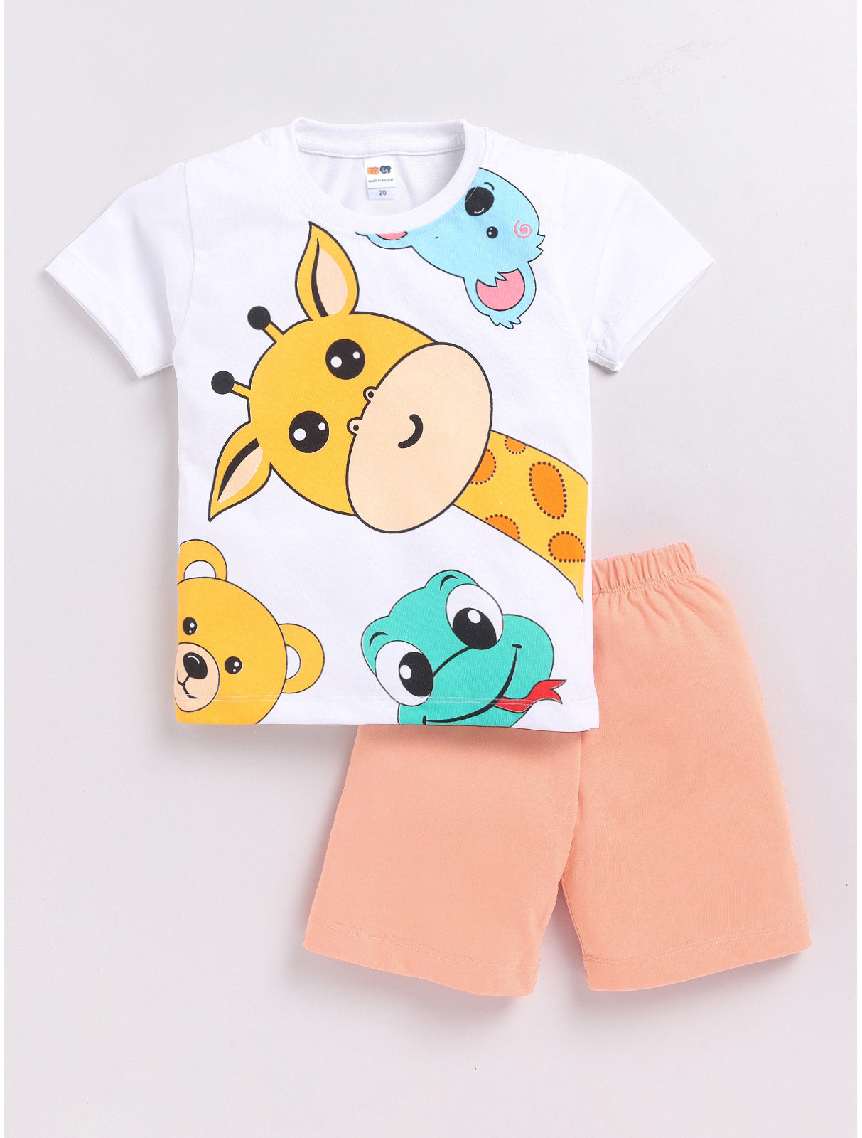 Boys Casual T-shirt Shorts  (WHITE ORANGE)