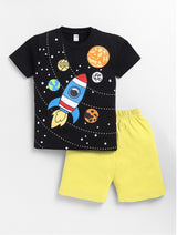 Boys Casual T-shirt Shorts  (BLACK YELLOW)