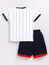 Boys Casual T-shirt Shorts  (WHITE NAVY)