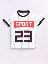 Boys Casual T-shirt Shorts  (WHITE NAVY)