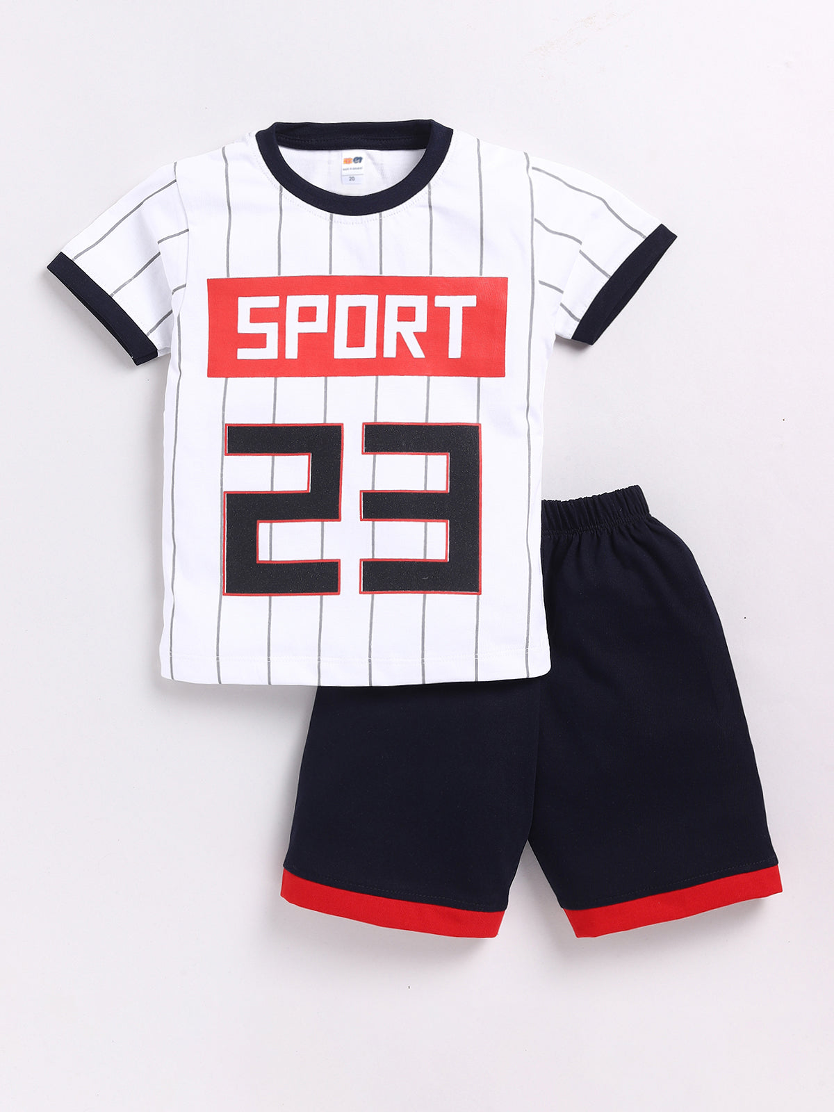 Boys Casual T-shirt Shorts  (WHITE NAVY)