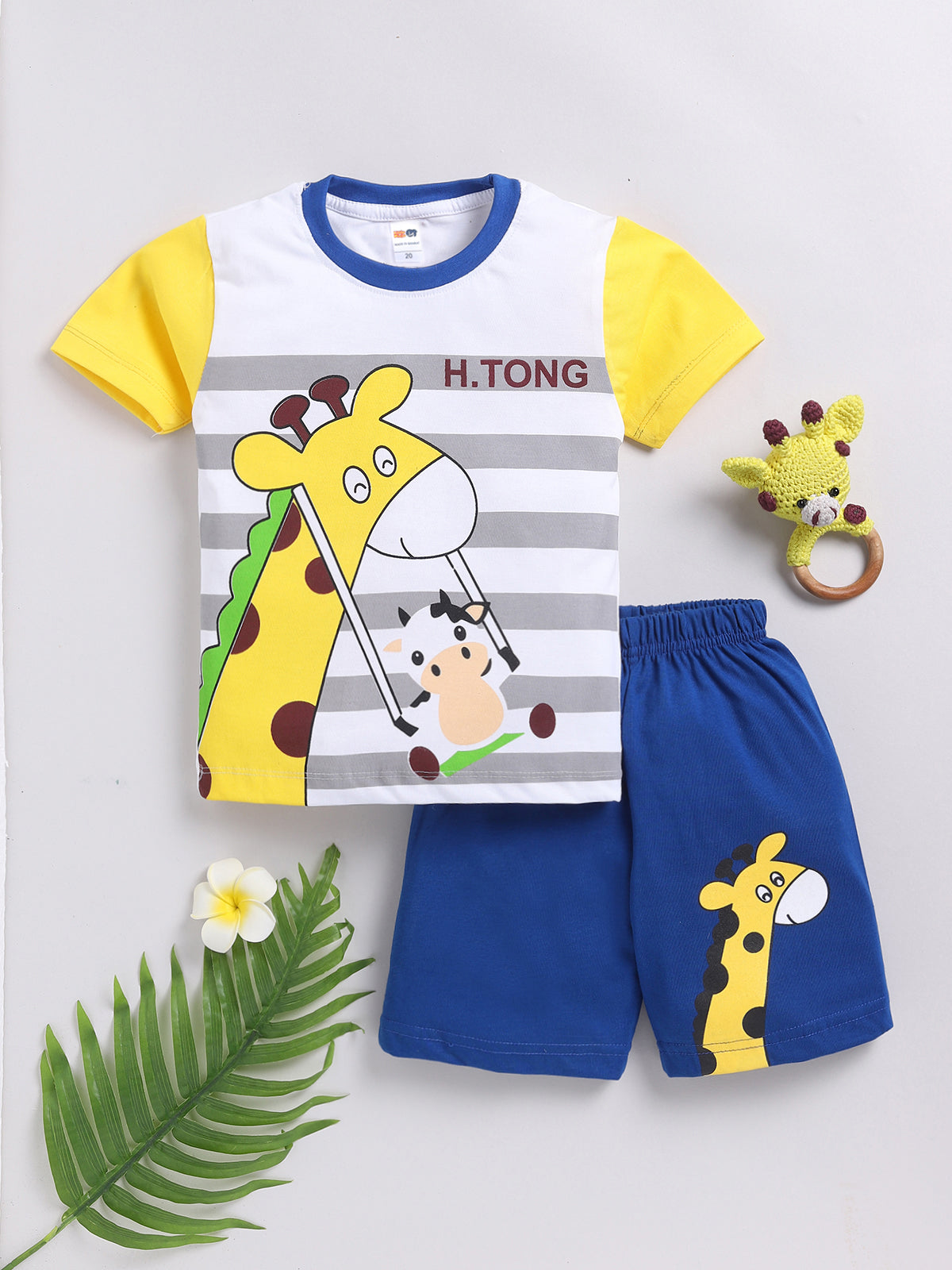 Boys Casual T-shirt Shorts  (WHITE BLUE)