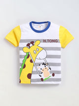 Boys Casual T-shirt Shorts  (WHITE BLUE)