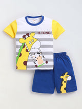 Boys Casual T-shirt Shorts  (WHITE BLUE)