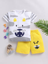 Boys Casual T-shirt Shorts  (WHITE YELLOW)