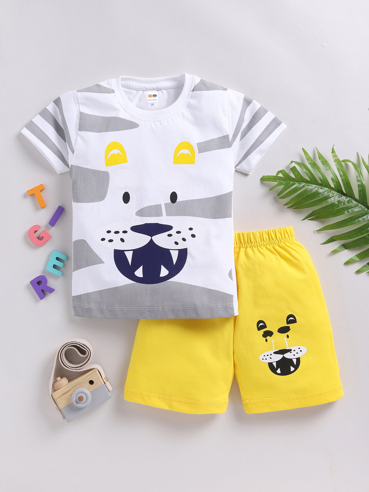 Boys Casual T-shirt Shorts  (WHITE YELLOW)
