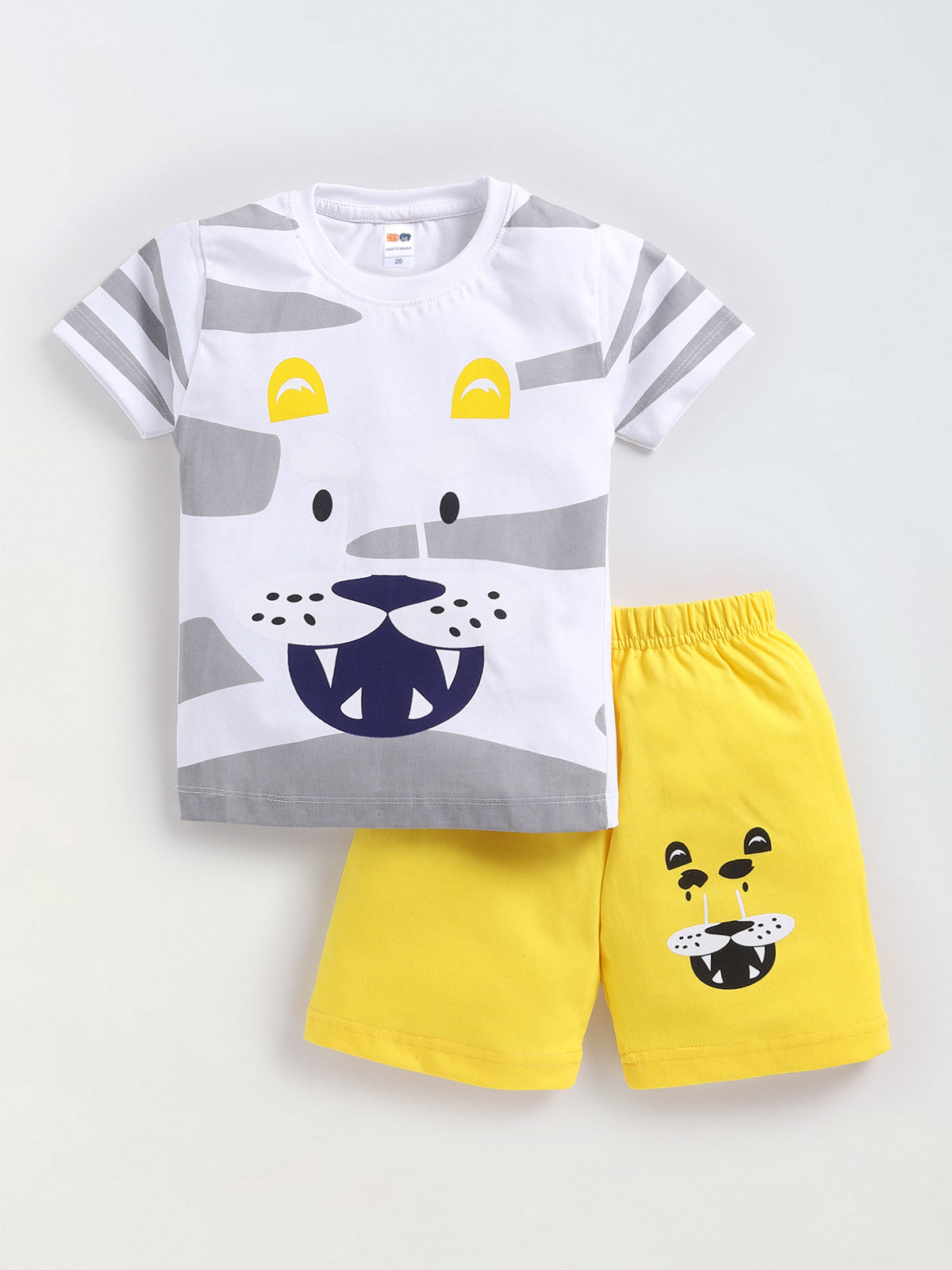 Boys Casual T-shirt Shorts  (WHITE YELLOW)