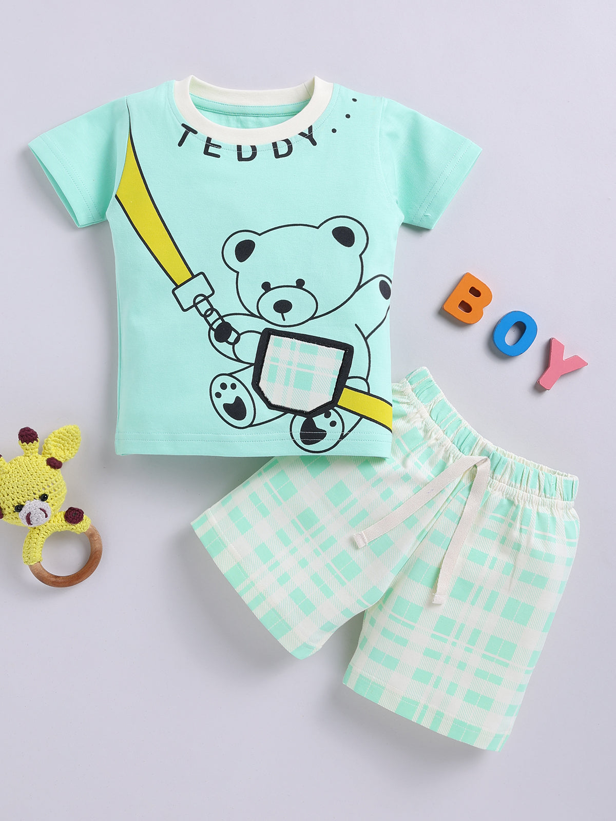 Boys Casual T-shirt Shorts  (SEA GREEN)