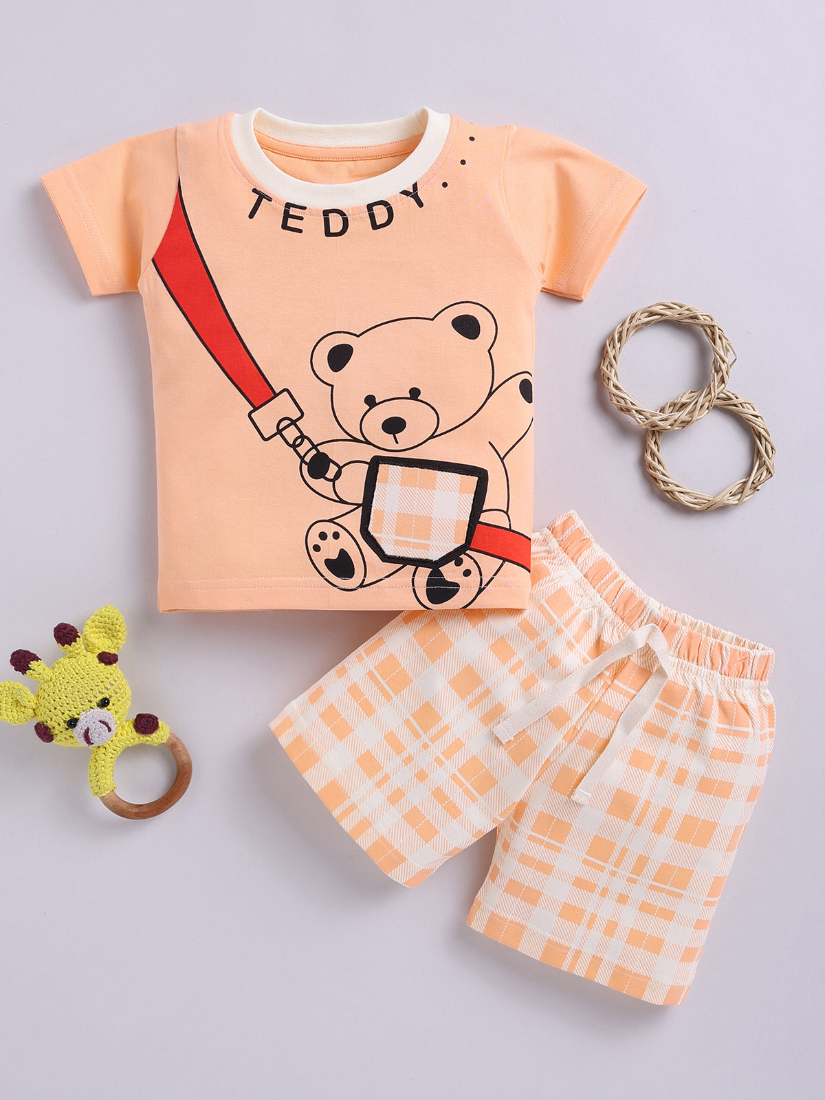 Boys Casual T-shirt Shorts  (PEACH)