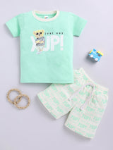 Boys Casual T-shirt Shorts  (SEA GREEN)