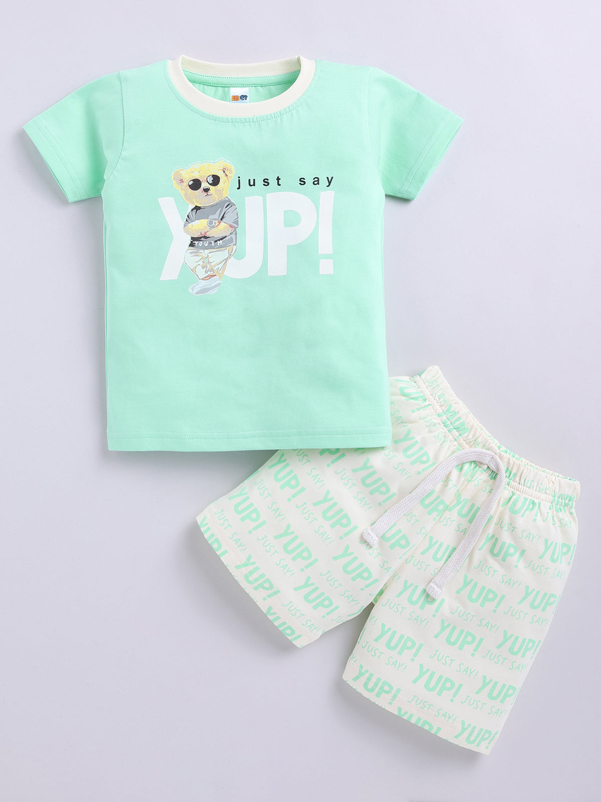 Boys Casual T-shirt Shorts  (SEA GREEN)