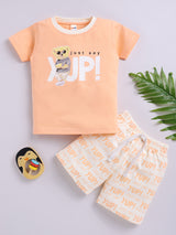 Boys Casual T-shirt Shorts  (PEACH)