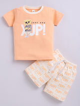Boys Casual T-shirt Shorts  (PEACH)