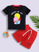 Boys Casual T-shirt Shorts  (BLACK PINK)