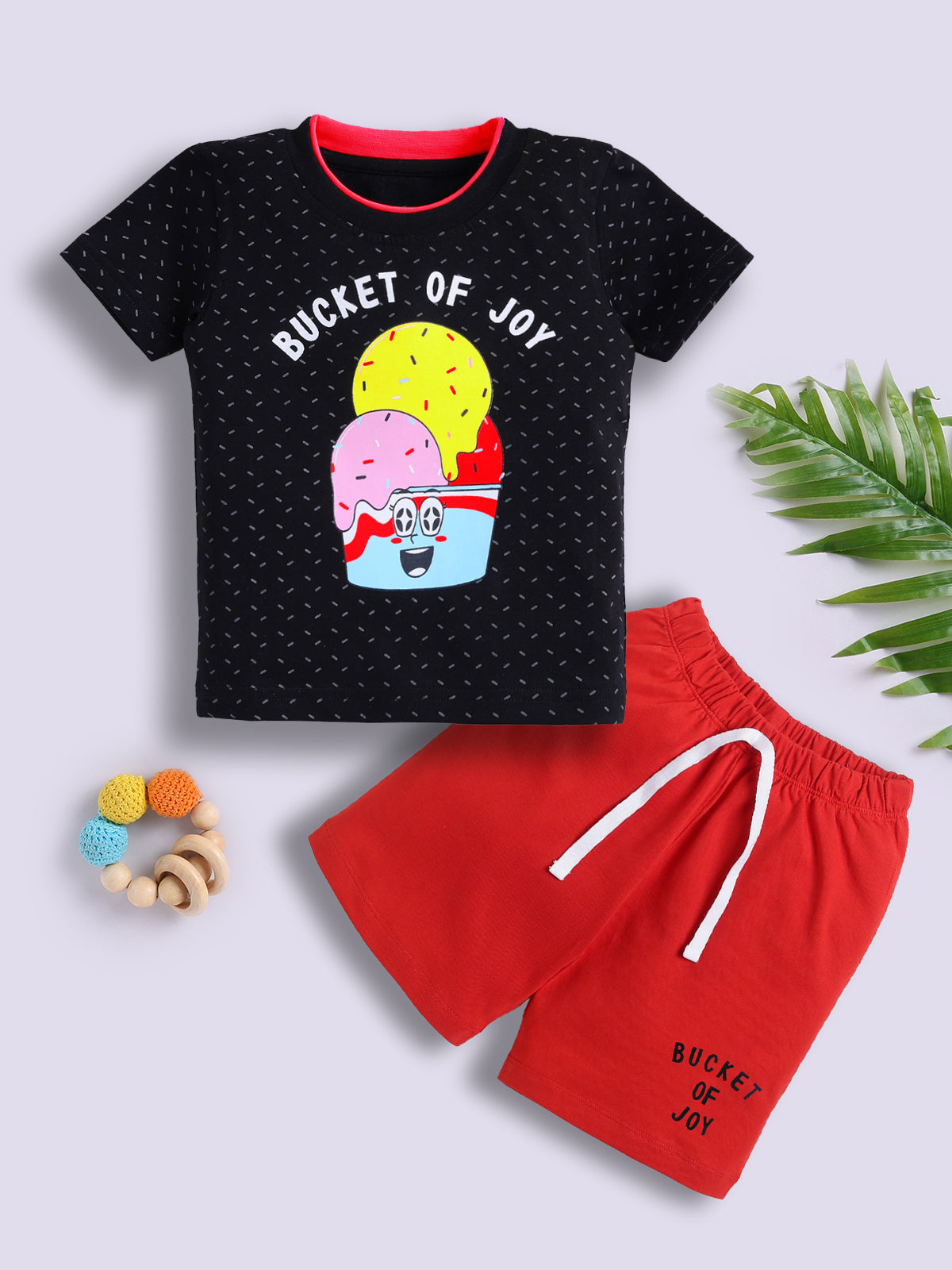 Boys Casual T-shirt Shorts  (BLACK PINK)