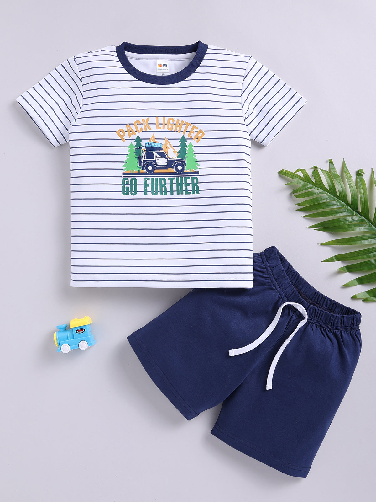Boys Casual T-shirt Shorts  (WHITE BLUE)