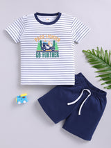 Boys Casual T-shirt Shorts  (WHITE BLUE)