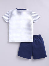 Boys Casual T-shirt Shorts  (WHITE BLUE)