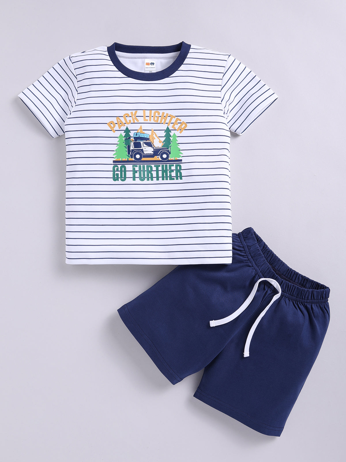 Boys Casual T-shirt Shorts  (WHITE BLUE)
