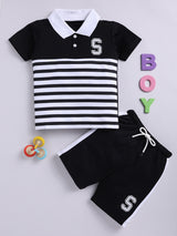 Boys Casual T-shirt Shorts  (BLACK)