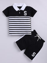 Boys Casual T-shirt Shorts  (BLACK)