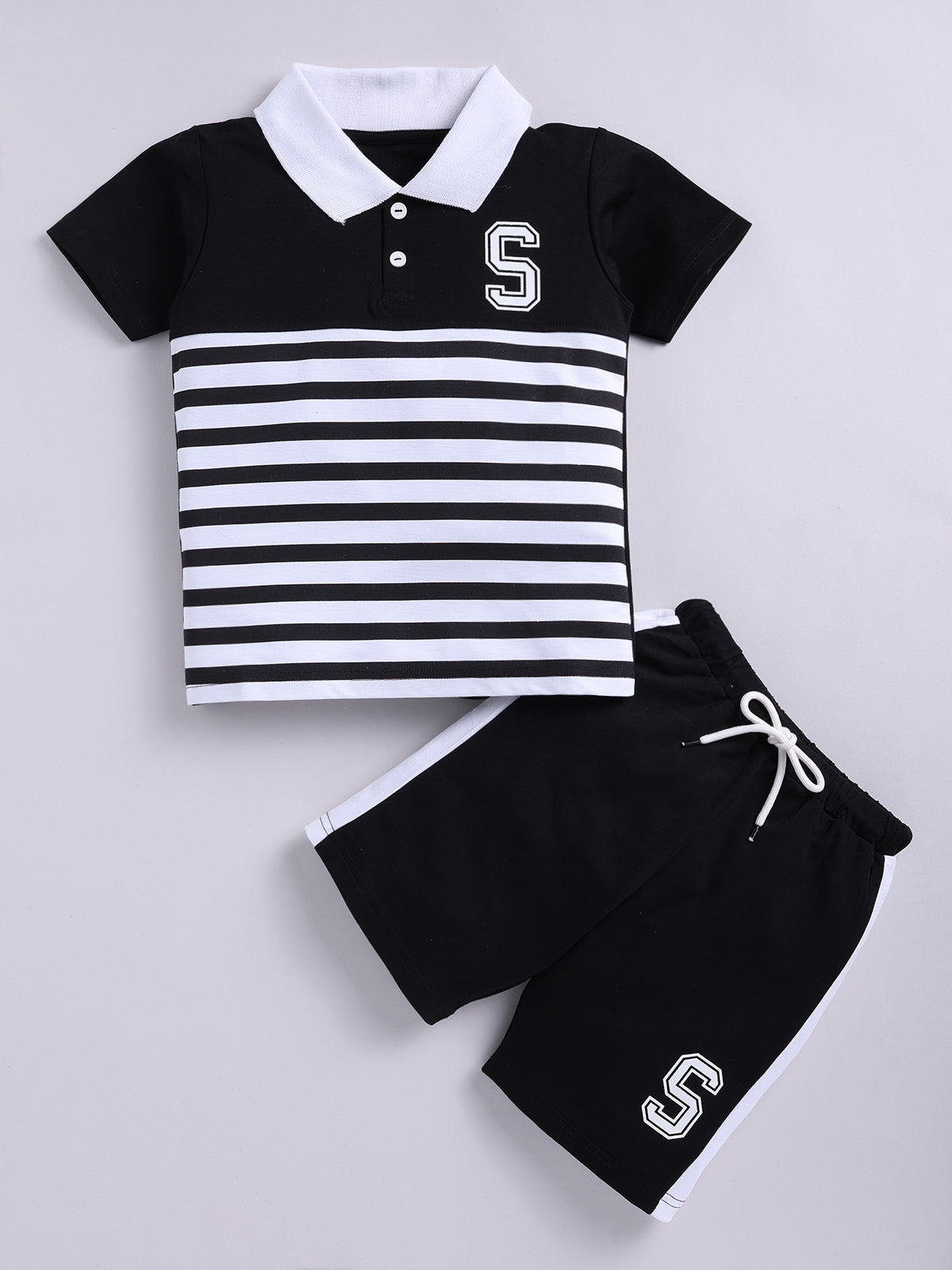 Boys Casual T-shirt Shorts  (BLACK)