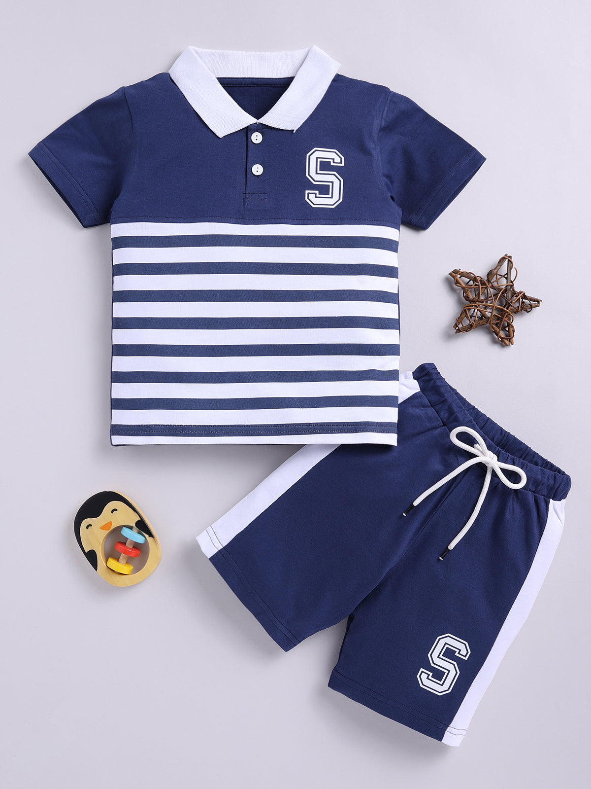 Boys Casual T-shirt Shorts  (BLUE)