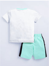 Boys Casual T-shirt Shorts  (WIHTE SEA GREEN)