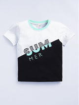 Boys Casual T-shirt Shorts  (WIHTE SEA GREEN)