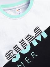 Boys Casual T-shirt Shorts  (WIHTE SEA GREEN)