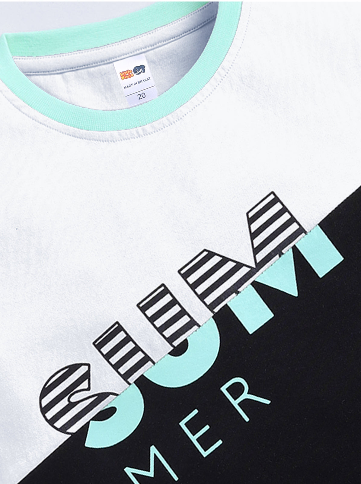 Boys Casual T-shirt Shorts  (WIHTE SEA GREEN)