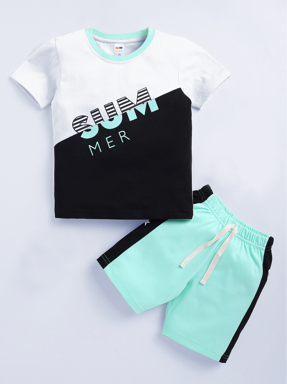 Boys Casual T-shirt Shorts  (WIHTE SEA GREEN)