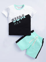 Boys Casual T-shirt Shorts  (WIHTE SEA GREEN)