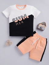 Boys Casual T-shirt Shorts  (WHITE PEACH)