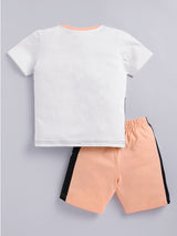 Boys Casual T-shirt Shorts  (WHITE PEACH)