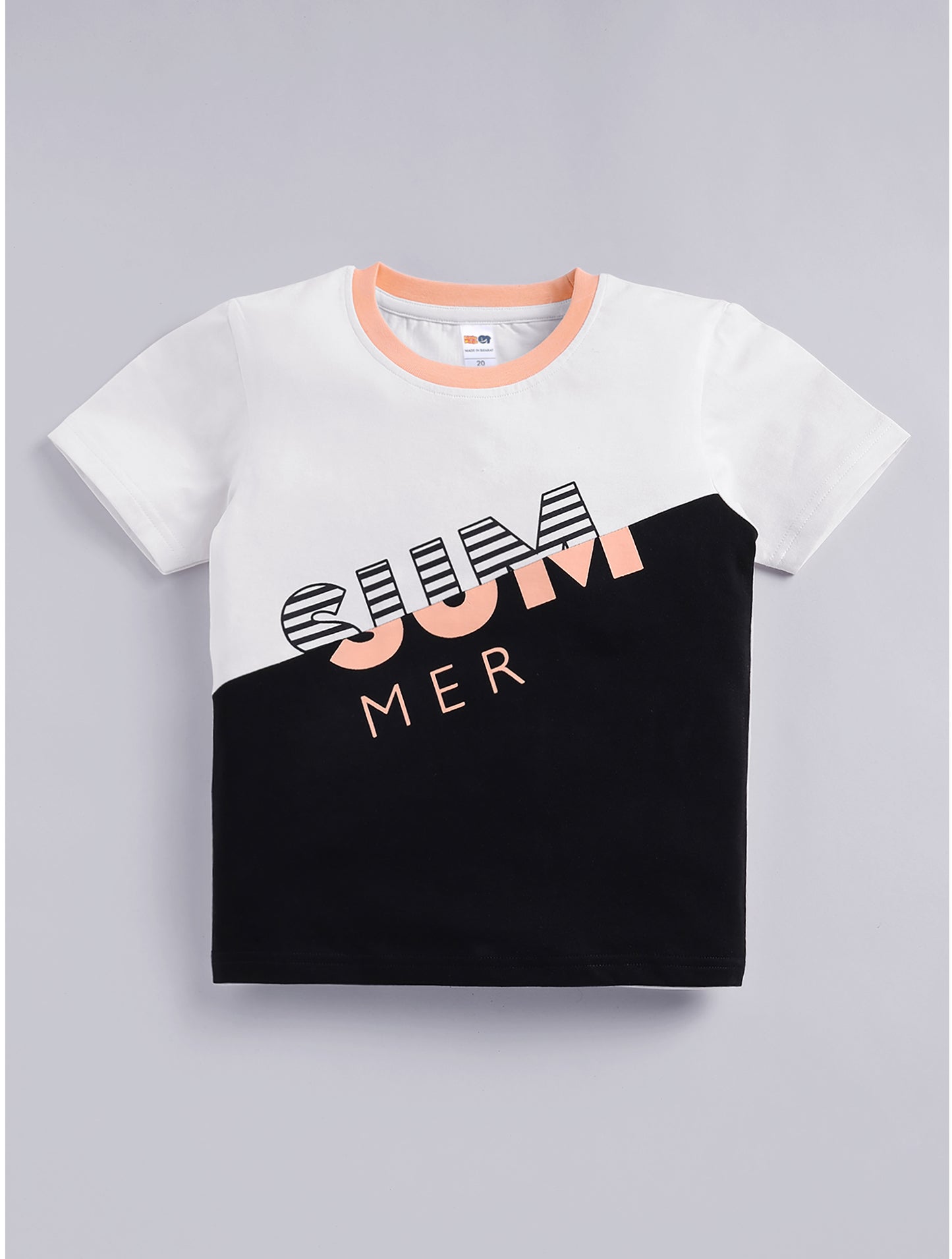 Boys Casual T-shirt Shorts  (WHITE PEACH)