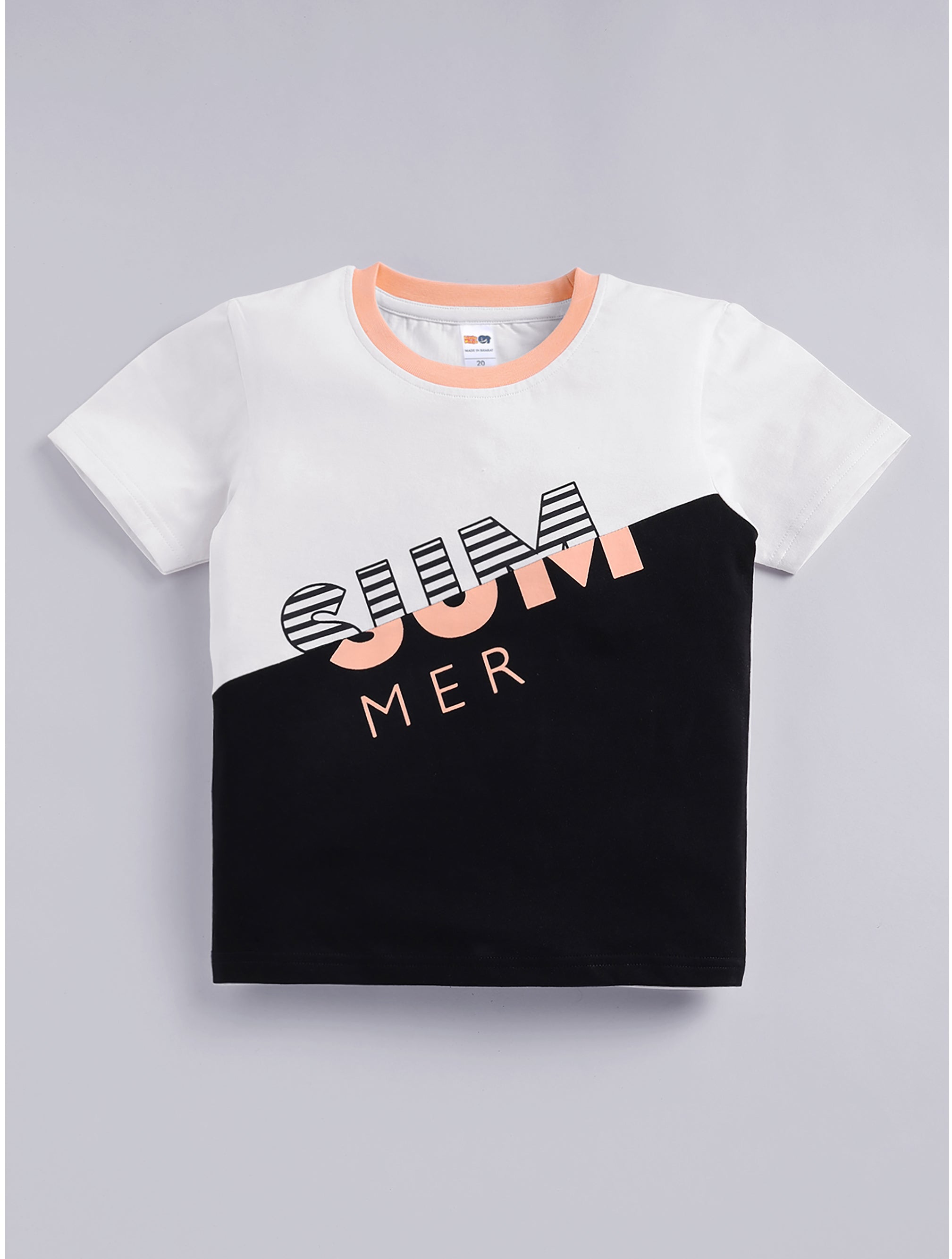 Boys Casual T-shirt Shorts  (WHITE PEACH)