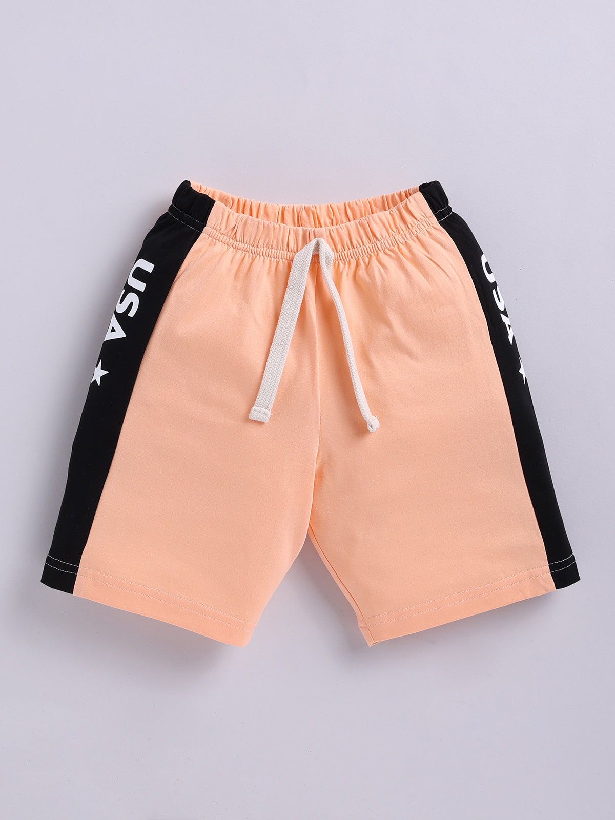 Boys Casual T-shirt Shorts  (WHITE PEACH)