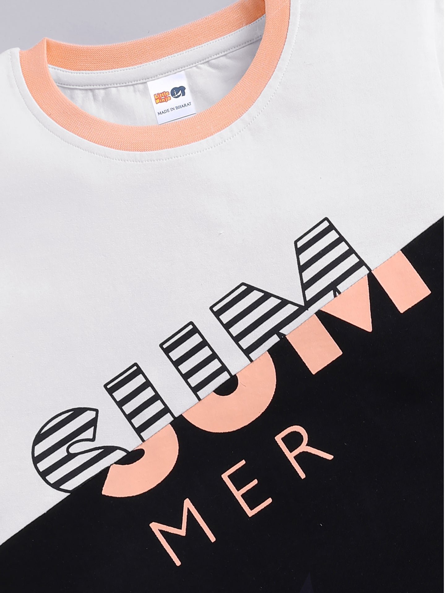 Boys Casual T-shirt Shorts  (WHITE PEACH)