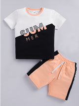 Boys Casual T-shirt Shorts  (WHITE PEACH)