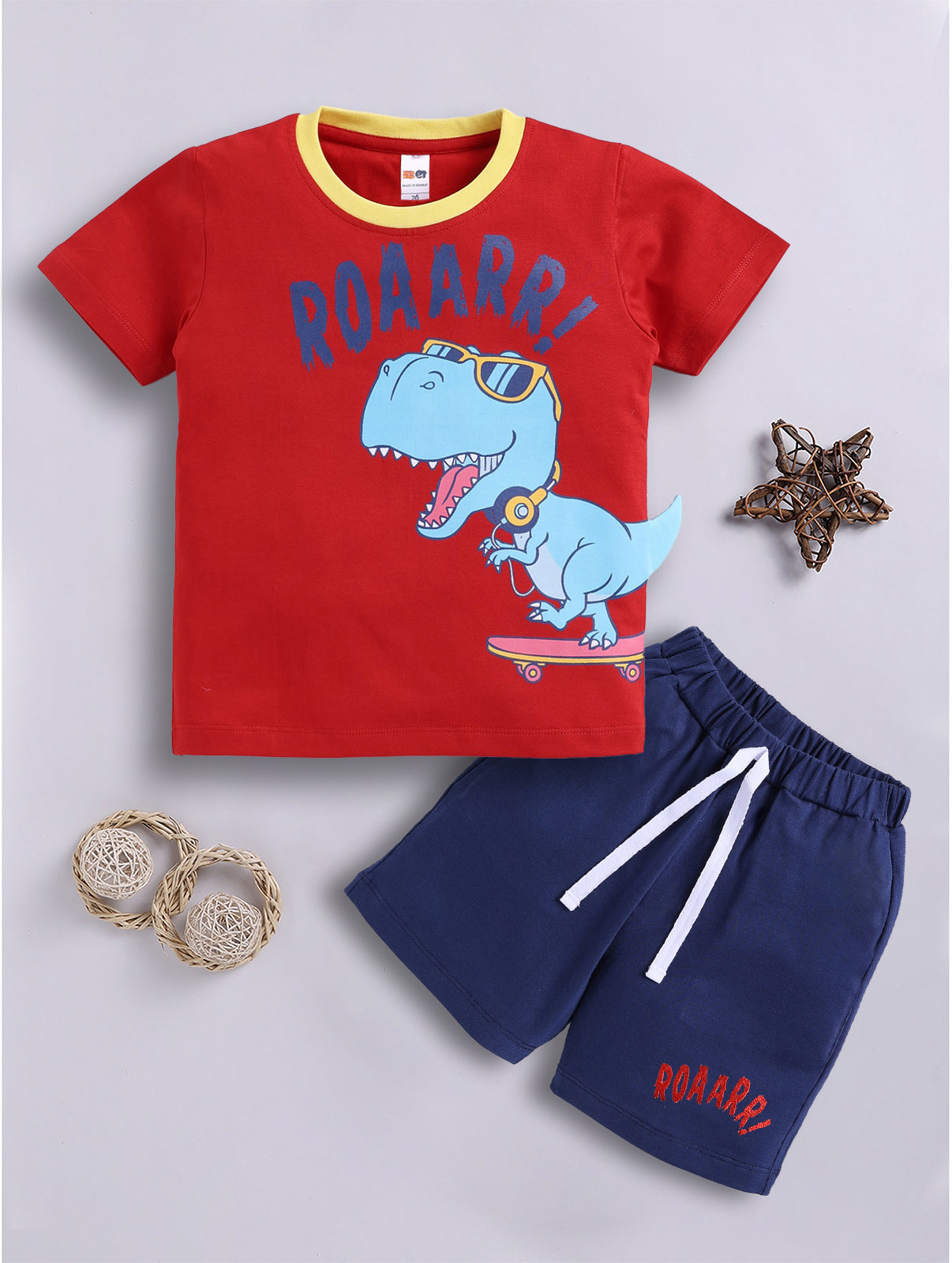 Boys Casual T-shirt Shorts  (RED NAVY)