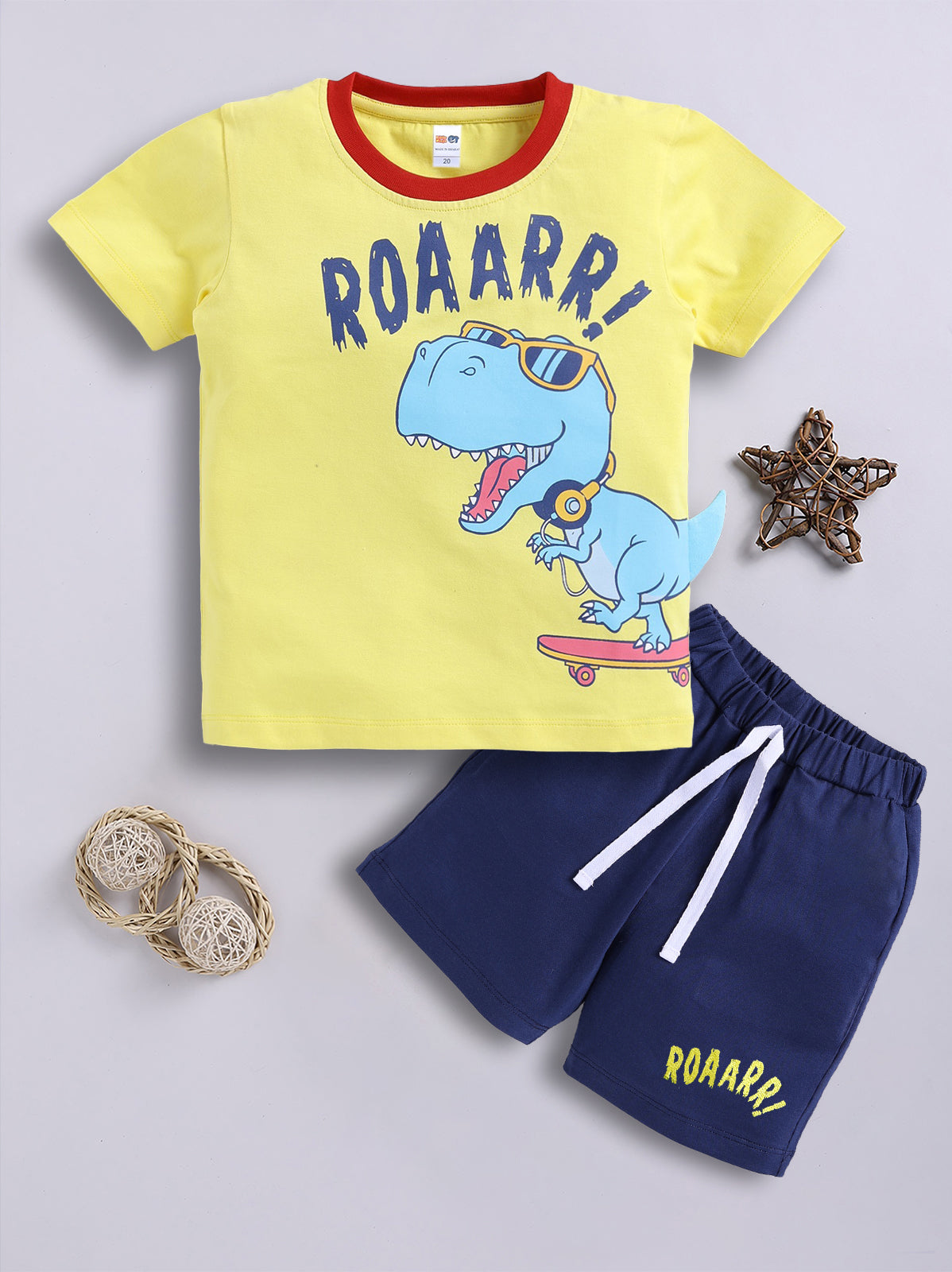 Boys Casual T-shirt Shorts  (YELLOW NAVY)