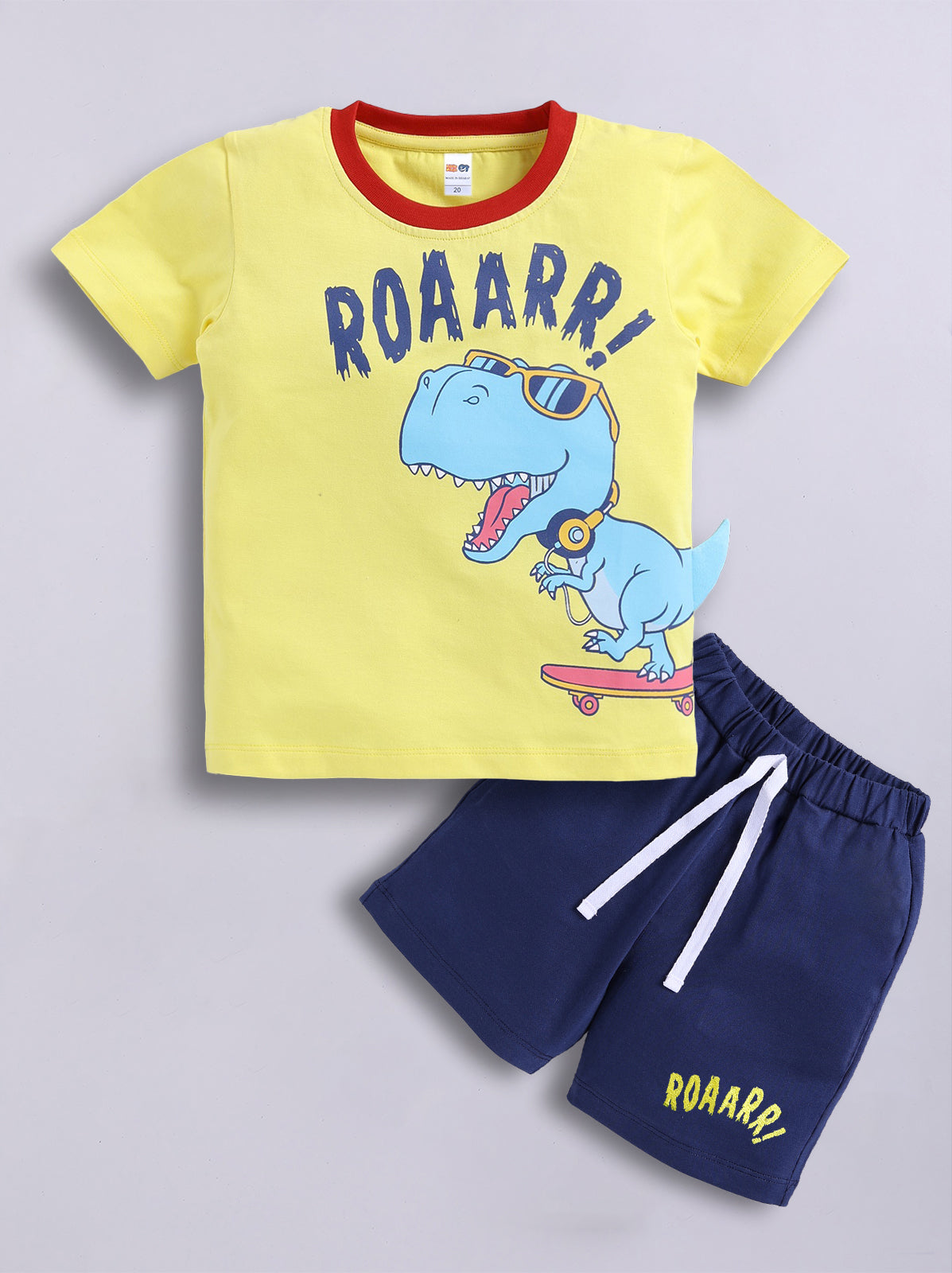 Boys Casual T-shirt Shorts  (YELLOW NAVY)